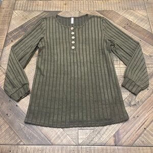 Olive Green Ribbed Henley Top